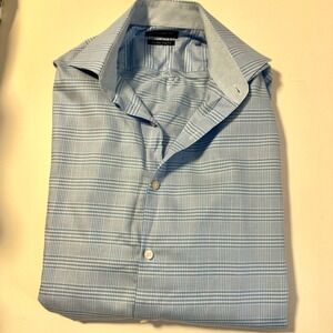 Tailorbyrd Button Up Shirt Blue and White Houndstooth plaid  15 1/2 34/35